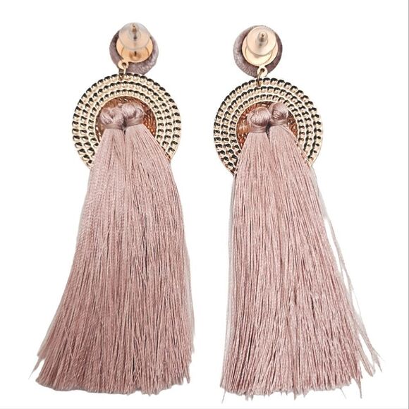 Gold earrings Womens pink oversized long boho tassel Fringe feminine 💖2/$30 - Picture 6 of 12